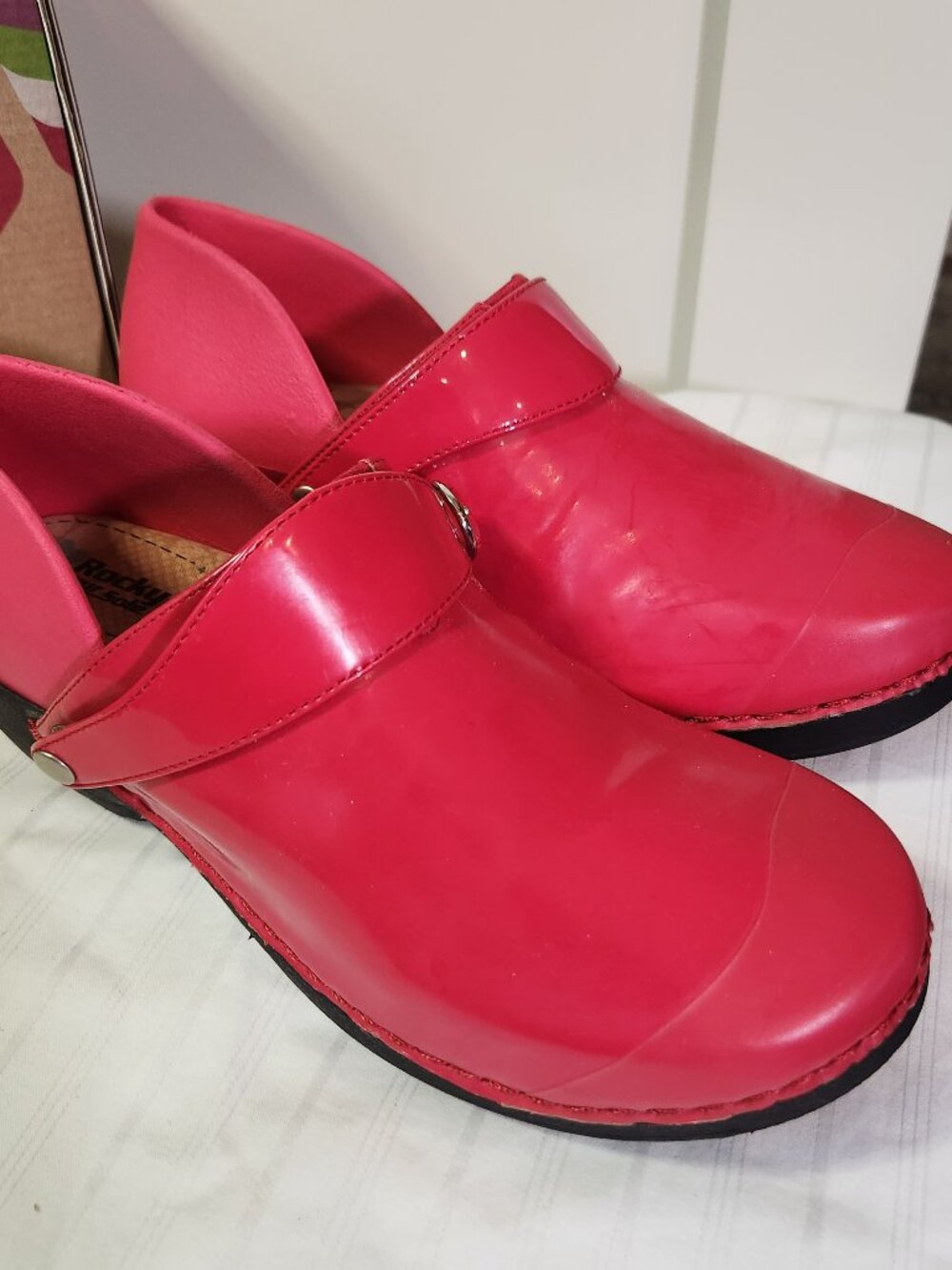 Rocky 4EurSole RH011 Red Patent Leather Convertible Nursing Work Clogs EU 36